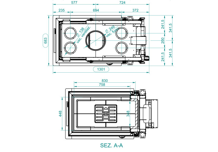 Каминная топка Ecomonoblocco WT60 3D N16 Palazzetti с естественной конвекцией